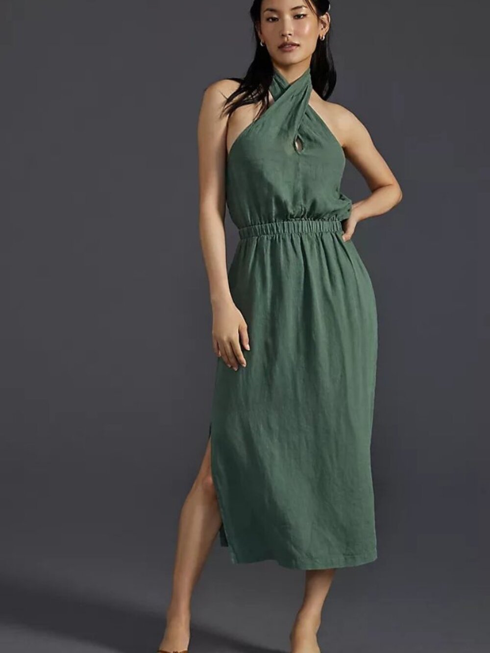 Cloth & Stone moss color linen maxi dress, size Small